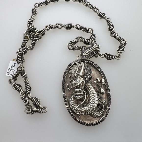 Men’s Silver Necklace with Black Diamonds - Picture 2 of 8